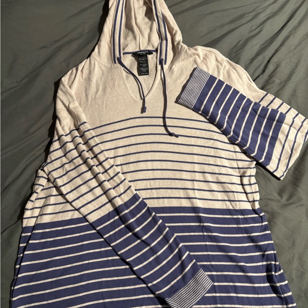 Olsen Striped Navy and White Hooded Sweater